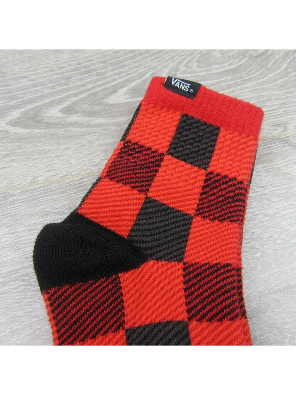 Vans Checkered Plaid Half Crew Socks Women's Size 6.5-10 Red Black (1 Pair) NEW - Picture 5 of 11